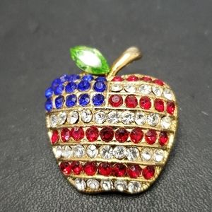 **Final Sale** Gold tone patriotic apple brooch